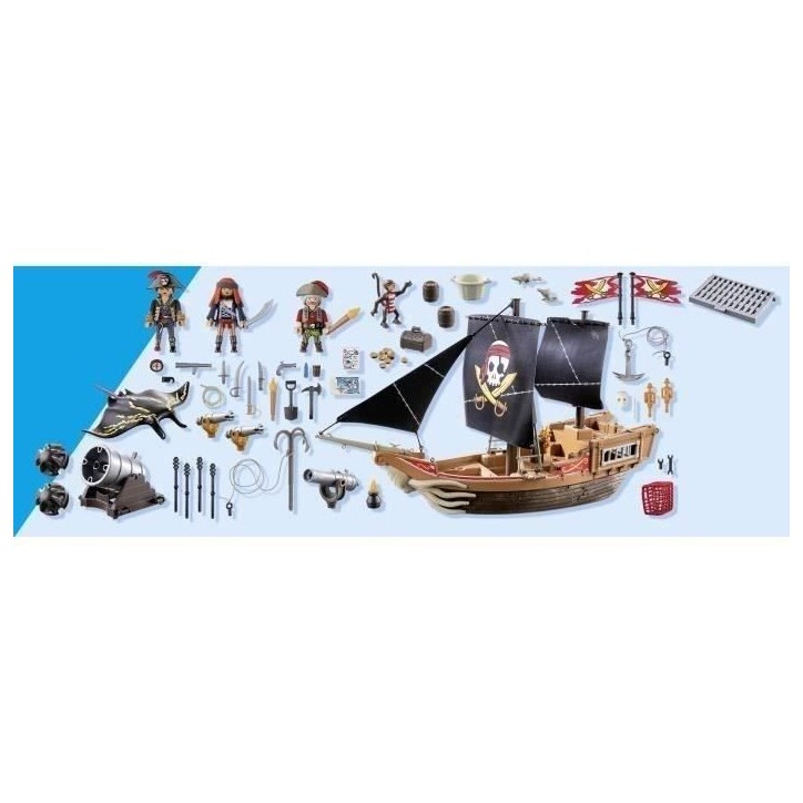 PLAYMOBIL 71530 Bateau pirates, 137 pieces dont 3 personnages et 4 animaux, Les Pirates, Jeu de rôle créatif, Des 4 ans