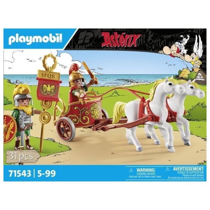 PLAYMOBIL 71543 Char romain et chevaux, Astérix, Personnage de la BD, Avec 2 personnages dont Brutus, 31 pieces, Des 5 ans PLAYMOBIL 71543 Char romain et chevaux, Astérix, Personnage de la BD, Avec 2 personnages dont Brutus, 31 pieces, Des 5 ans