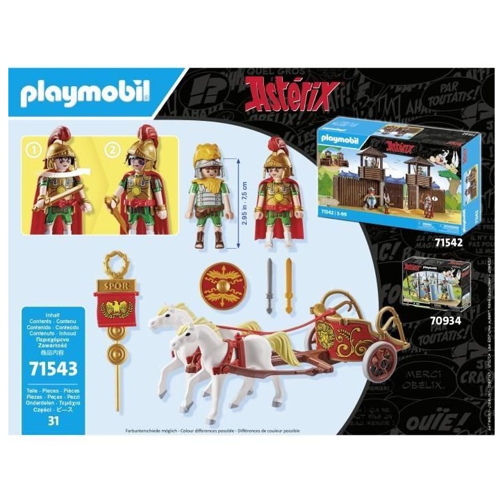PLAYMOBIL 71543 Char romain et chevaux, Astérix, Personnage de la BD, Avec 2 personnages dont Brutus, 31 pieces, Des 5 ans PLAYMOBIL 71543 Char romain et chevaux, Astérix, Personnage de la BD, Avec 2 personnages dont Brutus, 31 pieces, Des 5 ans