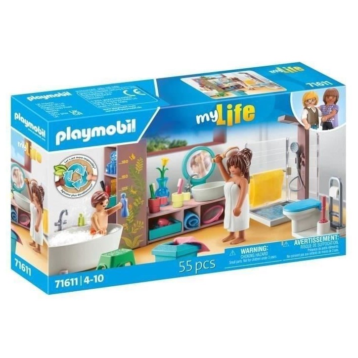 PLAYMOBIL 71611 Salle de bains avec douche et baignoire, My Life, Maison d'architecte, 55 pieces, Des 4 ans