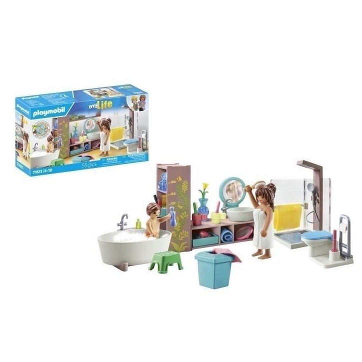 PLAYMOBIL 71611 Salle de bains avec douche et baignoire, My Life, Maison d'architecte, 55 pieces, Des 4 ans