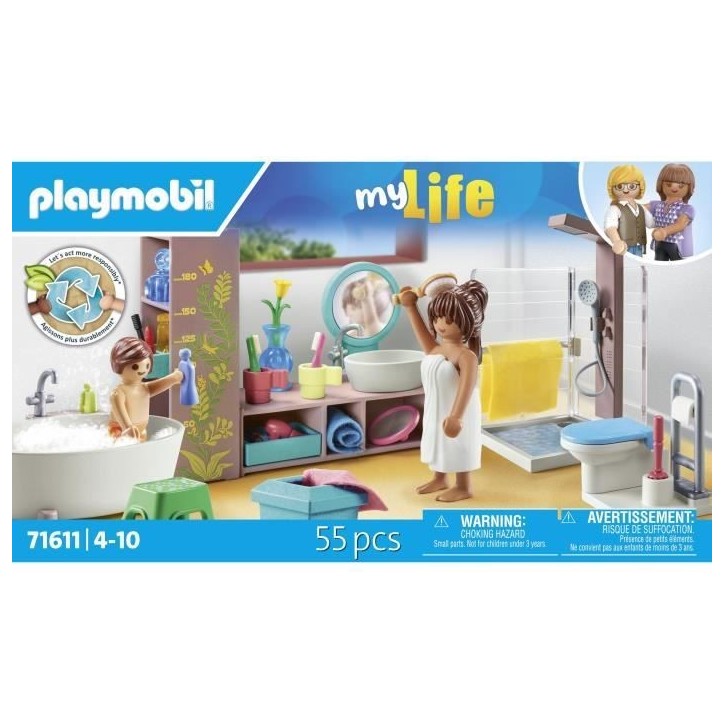 PLAYMOBIL 71611 Salle de bains avec douche et baignoire, My Life, Maison d'architecte, 55 pieces, Des 4 ans