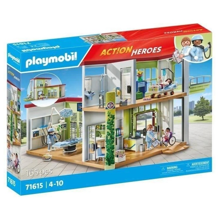 PLAYMOBIL 71615 Hôpital aménagé, Action Heroes, L'hôpital, 165 pieces, Des 4 ans PLAYMOBIL 71615 Hôpital aménagé, Action Heroes, L'hôpital, 165 pieces, Des 4 ans