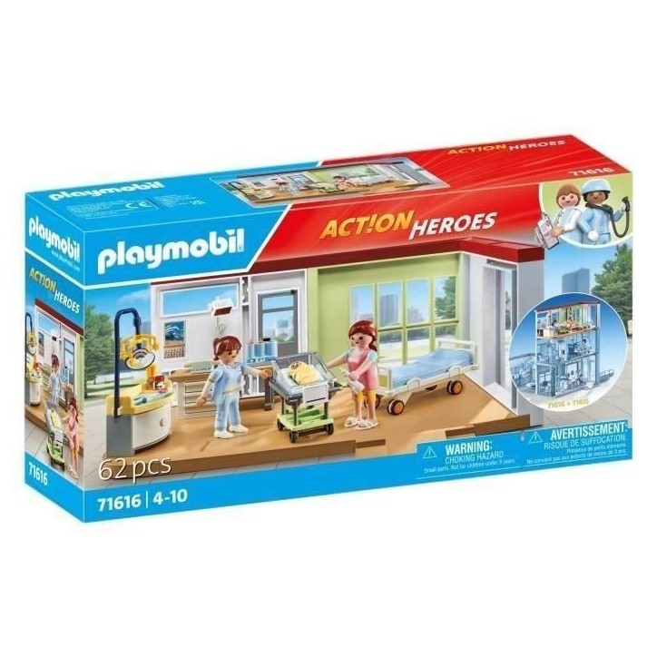 PLAYMOBIL 71616 Chambre de maternité, City Life, L'hôpital, Piece compatible avec l'hôpital moderne (71615), 62 pieces, Des 4 PLAYMOBIL 71616 Chambre de maternité, City Life, L'hôpital, Piece compatible avec l'hôpital moderne (71615), 62 pieces, Des 4