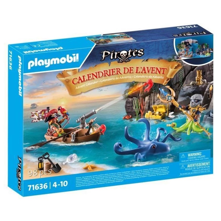 PLAYMOBIL 71636 Calendrier l'Avent Pirate, 24 surprises, 98 pieces, Des 4 ans