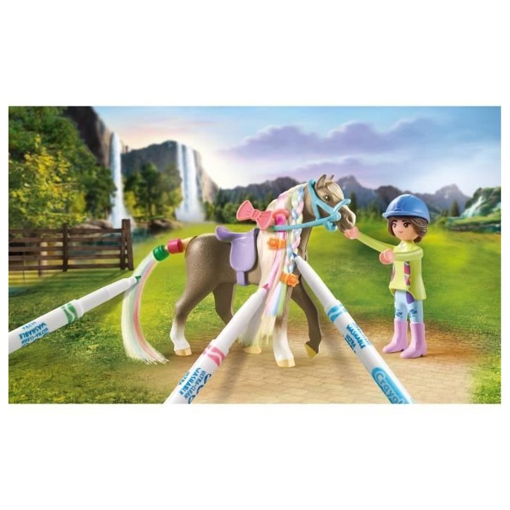 PLAYMOBIL 71640 Cavaliere avec criniere de cheval a colorier, Horses of Waterfall, 19 pieces Des 5 ans
