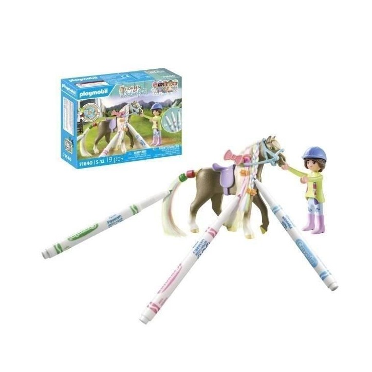 PLAYMOBIL 71640 Cavaliere avec criniere de cheval a colorier, Horses of Waterfall, 19 pieces Des 5 ans