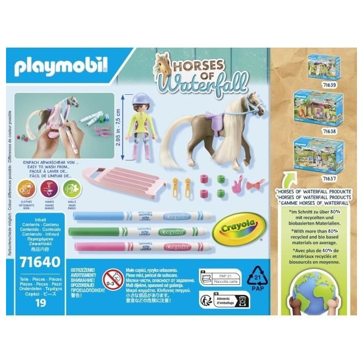 PLAYMOBIL 71640 Cavaliere avec criniere de cheval a colorier, Horses of Waterfall, 19 pieces Des 5 ans