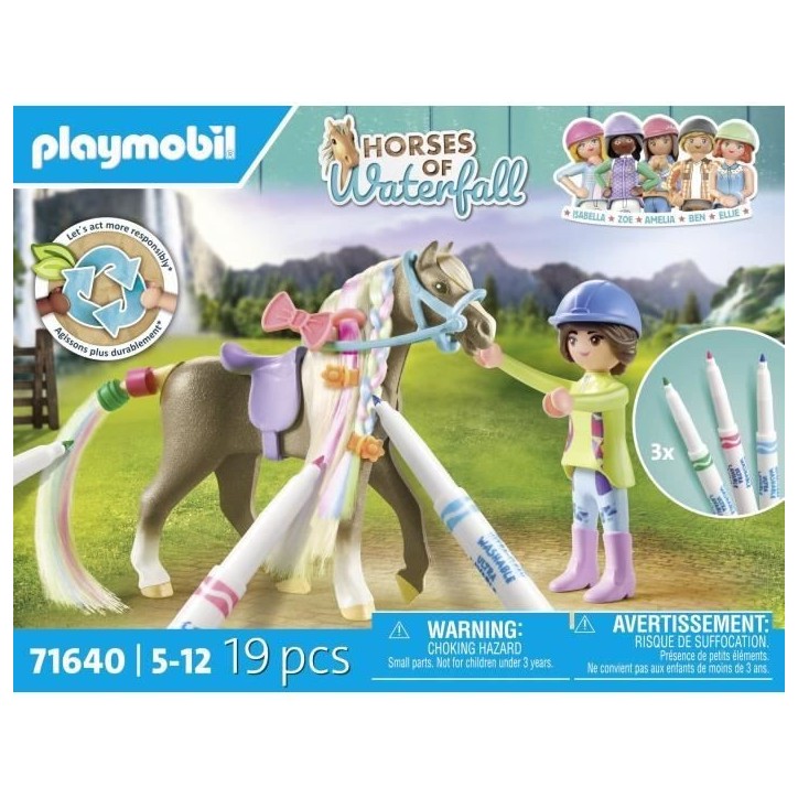 PLAYMOBIL 71640 Cavaliere avec criniere de cheval a colorier, Horses of Waterfall, 19 pieces Des 5 ans