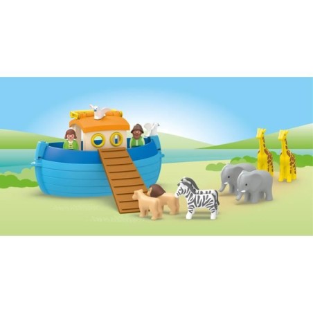 PLAYMOBIL Junior 71681 Arche de Noé transportable, 15 pieces, Comprend un bateau flottant et animaux, Des 1 an