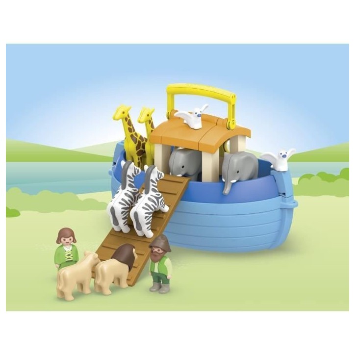 PLAYMOBIL Junior 71681 Arche de Noé transportable, 15 pieces, Comprend un bateau flottant et animaux, Des 1 an