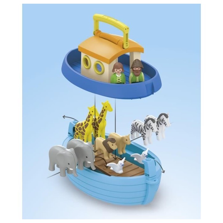 PLAYMOBIL Junior 71681 Arche de Noé transportable, 15 pieces, Comprend un bateau flottant et animaux, Des 1 an