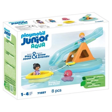 PLAYMOBIL Junior 71687 Ilôt avec toboggan aquatique, Jouet pour le ba