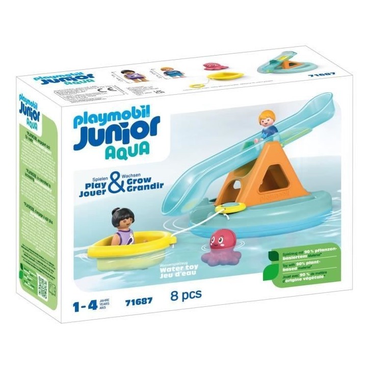 PLAYMOBIL Junior 71687 Ilôt avec toboggan aquatique, Jouet pour le bain, Des 12 mois