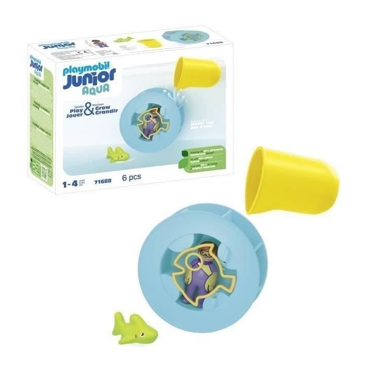 PLAYMOBIL Junior 71688 Roue aquatique avec bébé requin, Jouet pour le bain, Des 12 mois