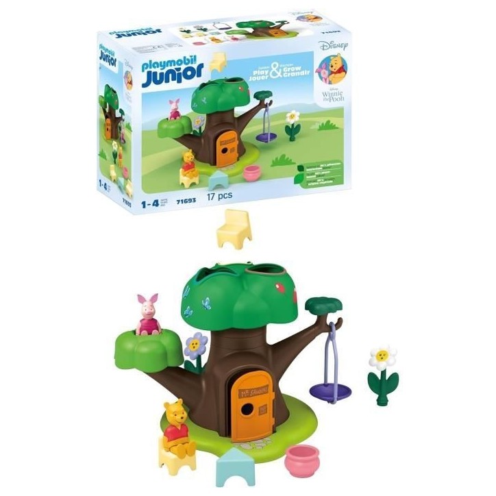PLAYMOBIL Junior 71693 Winnie l'ourson et Porcinet avec cabane, 17 pieces, Junior & Disney, Des 12 mois