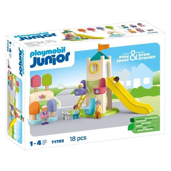 PLAYMOBIL Junior 71703 Aire de jeux avec toboggan géant Comprend cinq personnages, un toboggan et des accessoires - Des 1 an