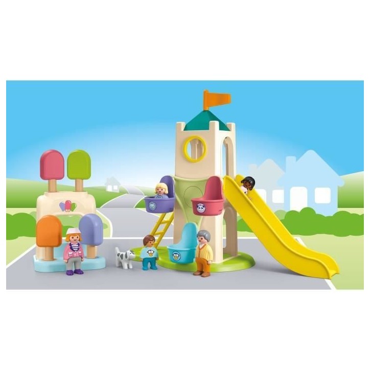 PLAYMOBIL Junior 71703 Aire de jeux avec toboggan géant Comprend cinq personnages, un toboggan et des accessoires - Des 1 an