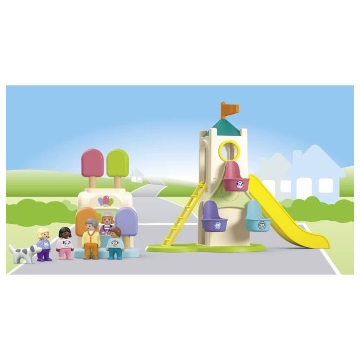 PLAYMOBIL Junior 71703 Aire de jeux avec toboggan géant Comprend cinq personnages, un toboggan et des accessoires - Des 1 an