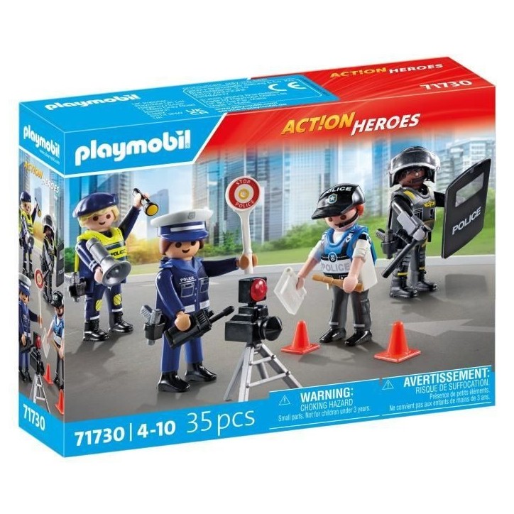 PLAYMOBIL 71730 Set métiers de la police 4 policiers, Action Heroes, Les policiers, 35 pieces, Des 4 ans PLAYMOBIL 71730 Set métiers de la police 4 policiers, Action Heroes, Les policiers, 35 pieces, Des 4 ans