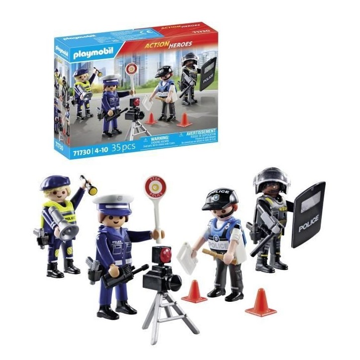PLAYMOBIL 71730 Set métiers de la police 4 policiers, Action Heroes, Les policiers, 35 pieces, Des 4 ans PLAYMOBIL 71730 Set métiers de la police 4 policiers, Action Heroes, Les policiers, 35 pieces, Des 4 ans