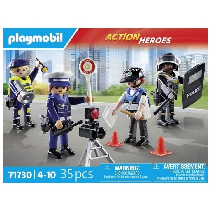PLAYMOBIL 71730 Set métiers de la police 4 policiers, Action Heroes, Les policiers, 35 pieces, Des 4 ans PLAYMOBIL 71730 Set métiers de la police 4 policiers, Action Heroes, Les policiers, 35 pieces, Des 4 ans
