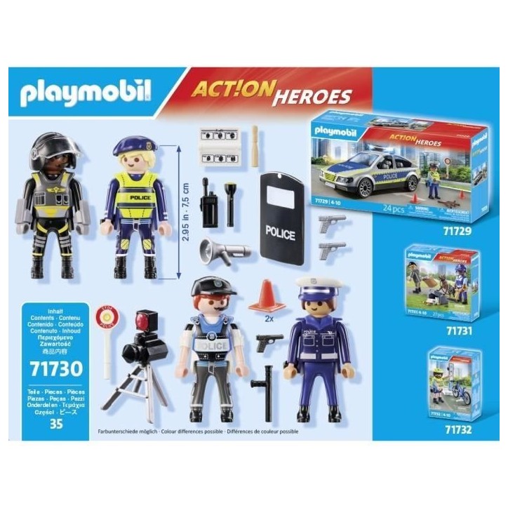 PLAYMOBIL 71730 Set métiers de la police 4 policiers, Action Heroes, Les policiers, 35 pieces, Des 4 ans PLAYMOBIL 71730 Set métiers de la police 4 policiers, Action Heroes, Les policiers, 35 pieces, Des 4 ans