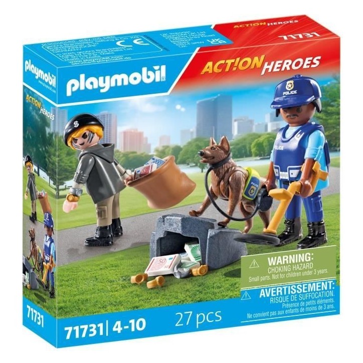 PLAYMOBIL 71731 Policier chien de recherche et voleur, Action Heroes, Les policiers, 27 pieces, Des 4 ans PLAYMOBIL 71731 Policier chien de recherche et voleur, Action Heroes, Les policiers, 27 pieces, Des 4 ans