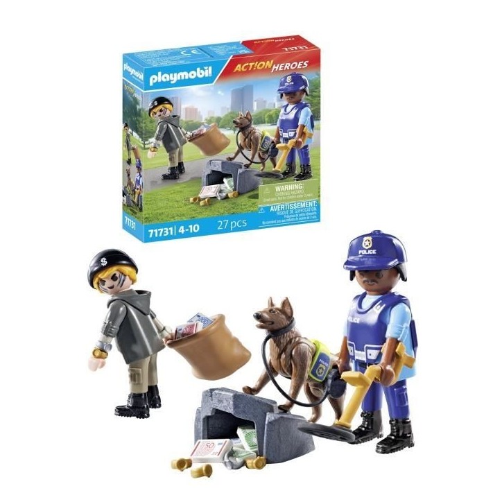 PLAYMOBIL 71731 Policier chien de recherche et voleur, Action Heroes, Les policiers, 27 pieces, Des 4 ans PLAYMOBIL 71731 Policier chien de recherche et voleur, Action Heroes, Les policiers, 27 pieces, Des 4 ans