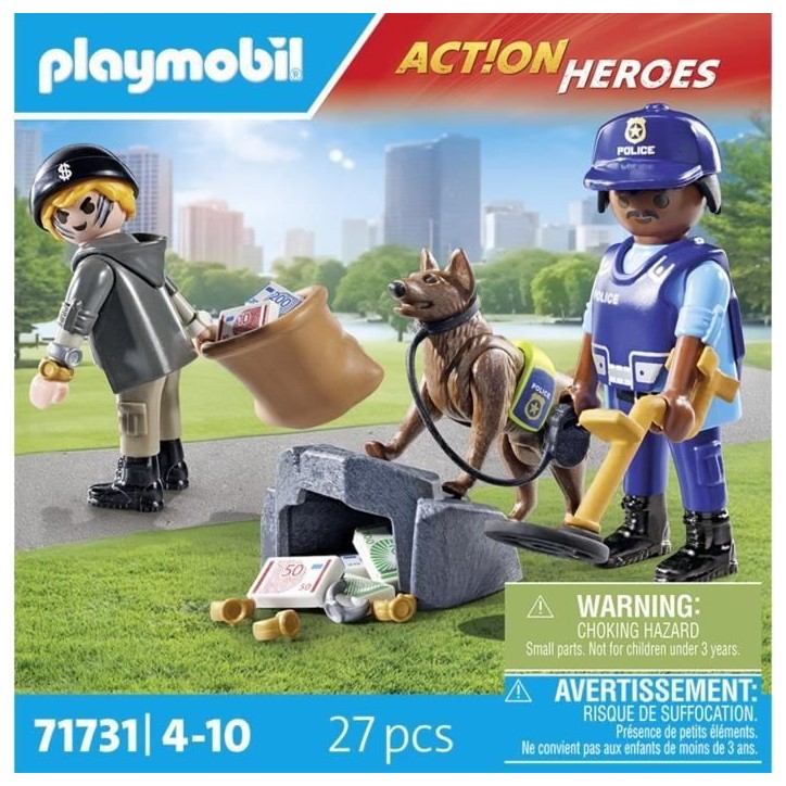 PLAYMOBIL 71731 Policier chien de recherche et voleur, Action Heroes, Les policiers, 27 pieces, Des 4 ans PLAYMOBIL 71731 Policier chien de recherche et voleur, Action Heroes, Les policiers, 27 pieces, Des 4 ans