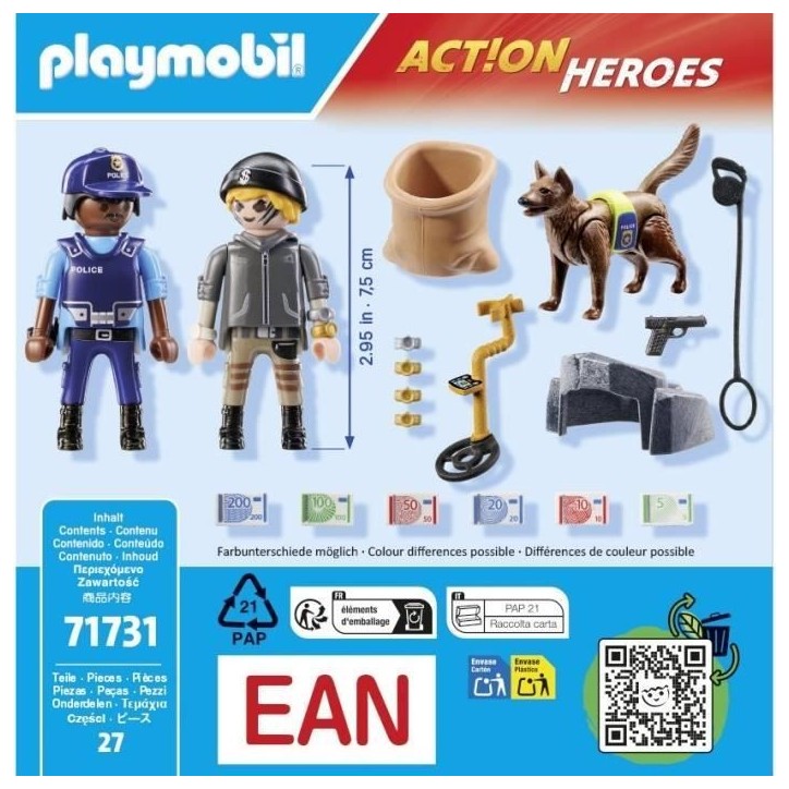 PLAYMOBIL 71731 Policier chien de recherche et voleur, Action Heroes, Les policiers, 27 pieces, Des 4 ans PLAYMOBIL 71731 Policier chien de recherche et voleur, Action Heroes, Les policiers, 27 pieces, Des 4 ans