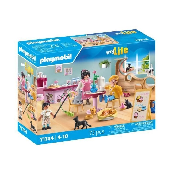 PLAYMOBIL 71744 Bar a chats avec 6 chats et 3 personnages, My Life, 72 pieces, Des 4 ans