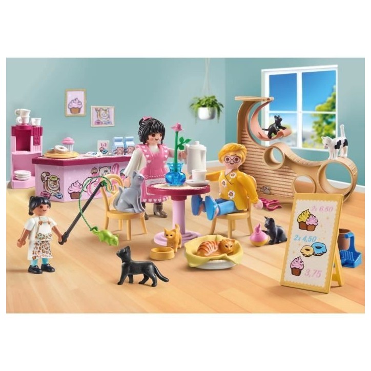 PLAYMOBIL 71744 Bar a chats avec 6 chats et 3 personnages, My Life, 72 pieces, Des 4 ans