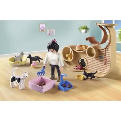 PLAYMOBIL 71744 Bar a chats avec 6 chats et 3 personnages, My Life, 72