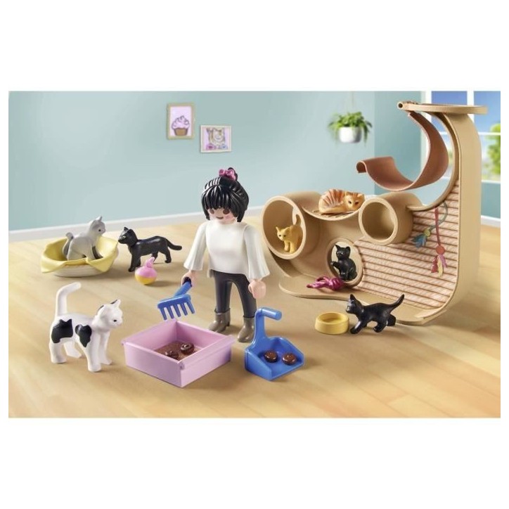 PLAYMOBIL 71744 Bar a chats avec 6 chats et 3 personnages, My Life, 72 pieces, Des 4 ans