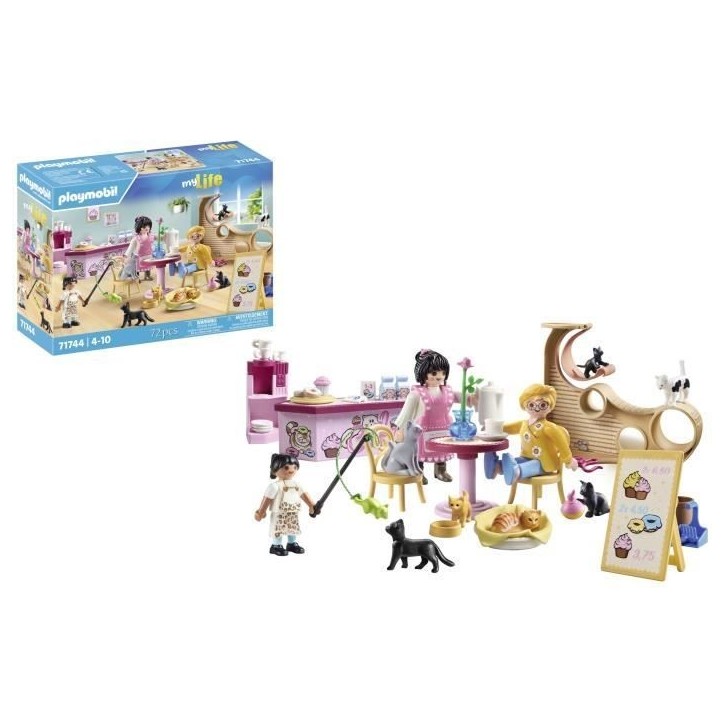 PLAYMOBIL 71744 Bar a chats avec 6 chats et 3 personnages, My Life, 72 pieces, Des 4 ans