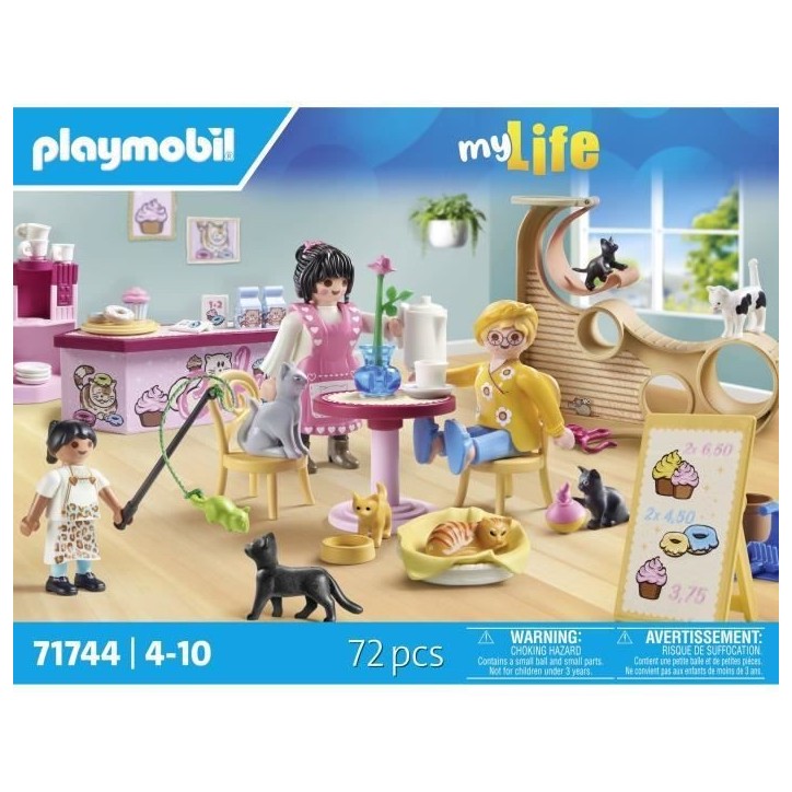 PLAYMOBIL 71744 Bar a chats avec 6 chats et 3 personnages, My Life, 72 pieces, Des 4 ans