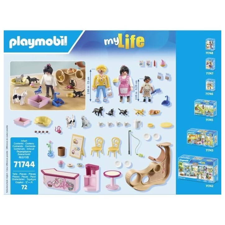 PLAYMOBIL 71744 Bar a chats avec 6 chats et 3 personnages, My Life, 72 pieces, Des 4 ans