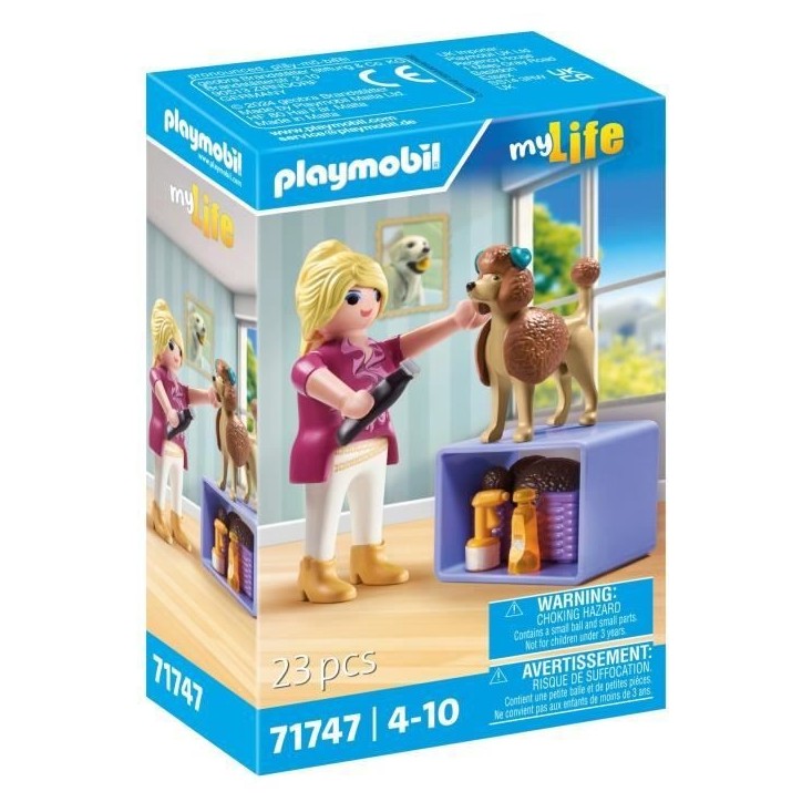 PLAYMOBIL 71747 Toiletteuse avec caniche et accessoires, My Life, 23 pieces, Des 4 ans