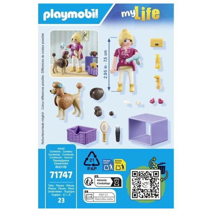 PLAYMOBIL 71747 Toiletteuse avec caniche et accessoires, My Life, 23 pieces, Des 4 ans