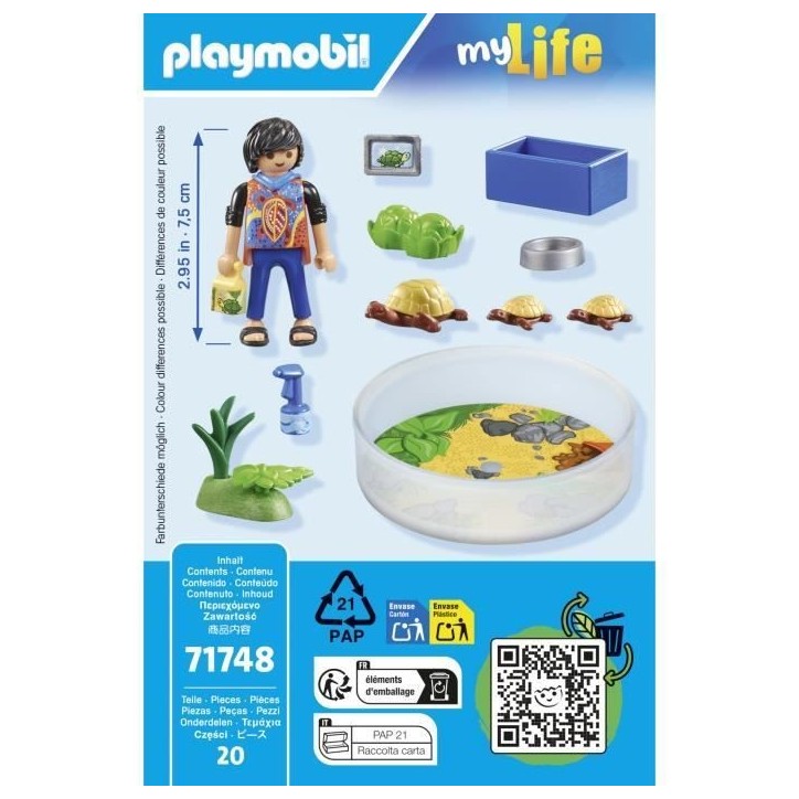 PLAYMOBIL 71748 Garçon avec famille de tortues dans un terrarium, My Life, 20 pieces, Des 4 ans