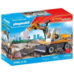 PLAYMOBIL 71749 Pelleteuse mécanique et ouvrier, Action Heroes, La co