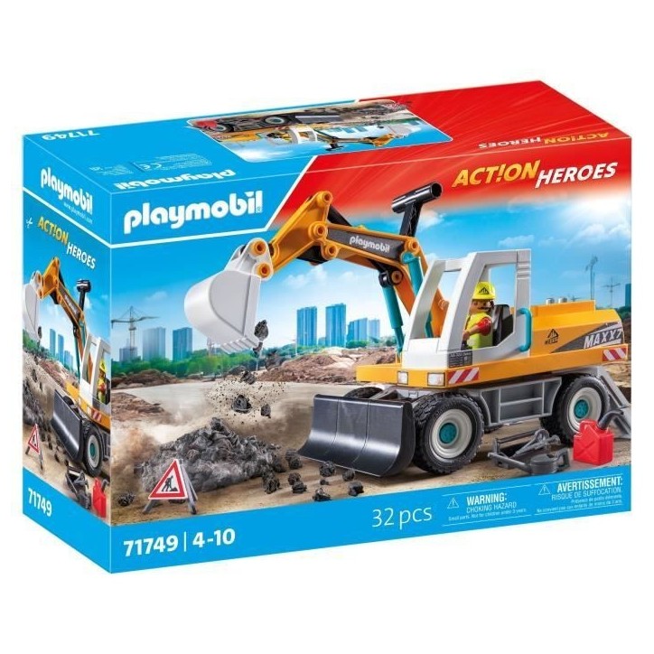 PLAYMOBIL 71749 Pelleteuse mécanique et ouvrier, Action Heroes, La construction, 31 pieces, Des 4 ans PLAYMOBIL 71749 Pelleteuse mécanique et ouvrier, Action Heroes, La construction, 31 pieces, Des 4 ans