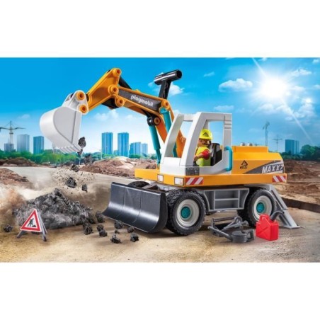 PLAYMOBIL 71749 Pelleteuse mécanique et ouvrier, Action Heroes, La construction, 31 pieces, Des 4 ans