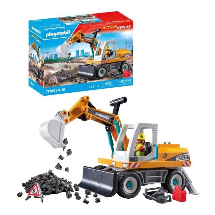 PLAYMOBIL 71749 Pelleteuse mécanique et ouvrier, Action Heroes, La construction, 31 pieces, Des 4 ans PLAYMOBIL 71749 Pelleteuse mécanique et ouvrier, Action Heroes, La construction, 31 pieces, Des 4 ans