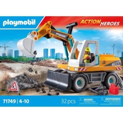 PLAYMOBIL 71749 Pelleteuse mécanique et ouvrier, Action Heroes, La co