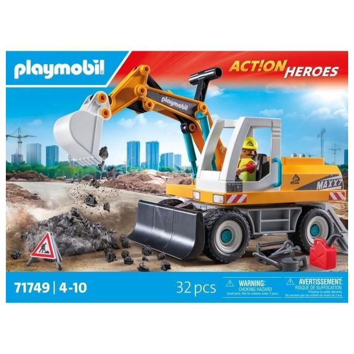 PLAYMOBIL 71749 Pelleteuse mécanique et ouvrier, Action Heroes, La construction, 31 pieces, Des 4 ans PLAYMOBIL 71749 Pelleteuse mécanique et ouvrier, Action Heroes, La construction, 31 pieces, Des 4 ans