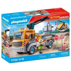 PLAYMOBIL 71750 Camion de chantier avec grue, ouvrier & accessoires, A
