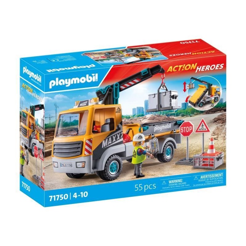 PLAYMOBIL 71750 Camion de chantier avec grue, ouvrier & accessoires, A PLAYMOBIL 71750 Camion de chantier avec grue, ouvrier & accessoires, A