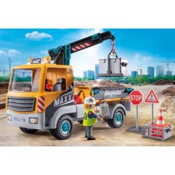PLAYMOBIL 71750 Camion de chantier avec grue, ouvrier & accessoires, A